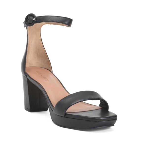 BERNARDO Black Made In Brazil Leather Carla Platform Heel Sandals - Picture 1 of 2